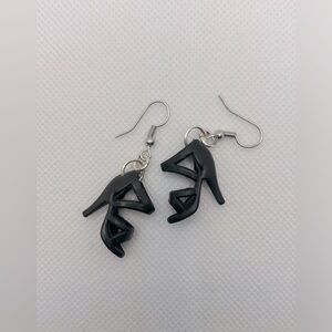 Handmade Barbiecore Barbie black strappy high heel earrings.